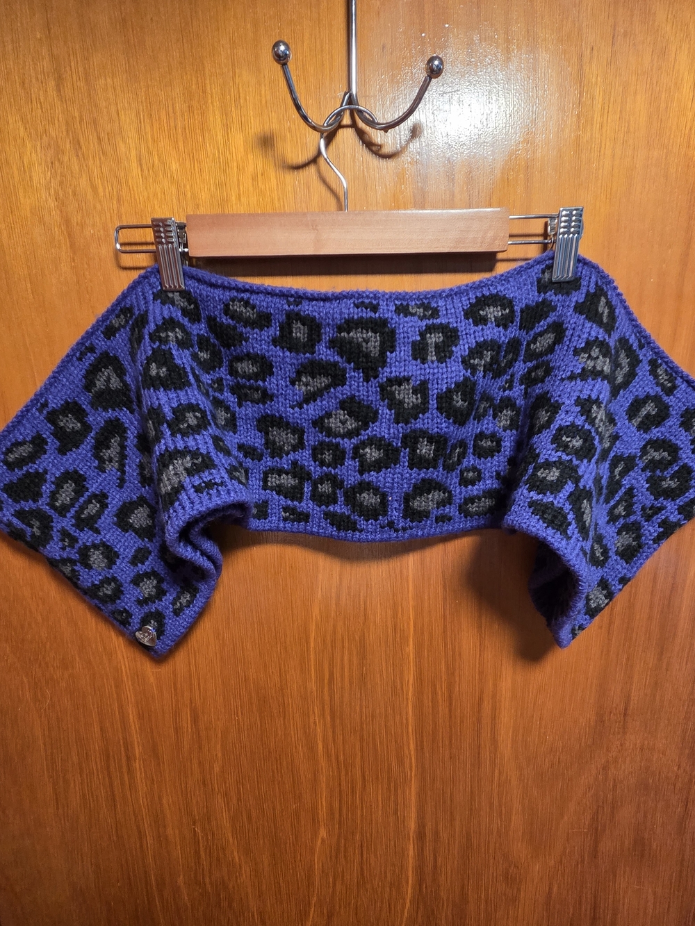 Betsey Johnson Purple and Black Leopard Knit Scarf Wrap